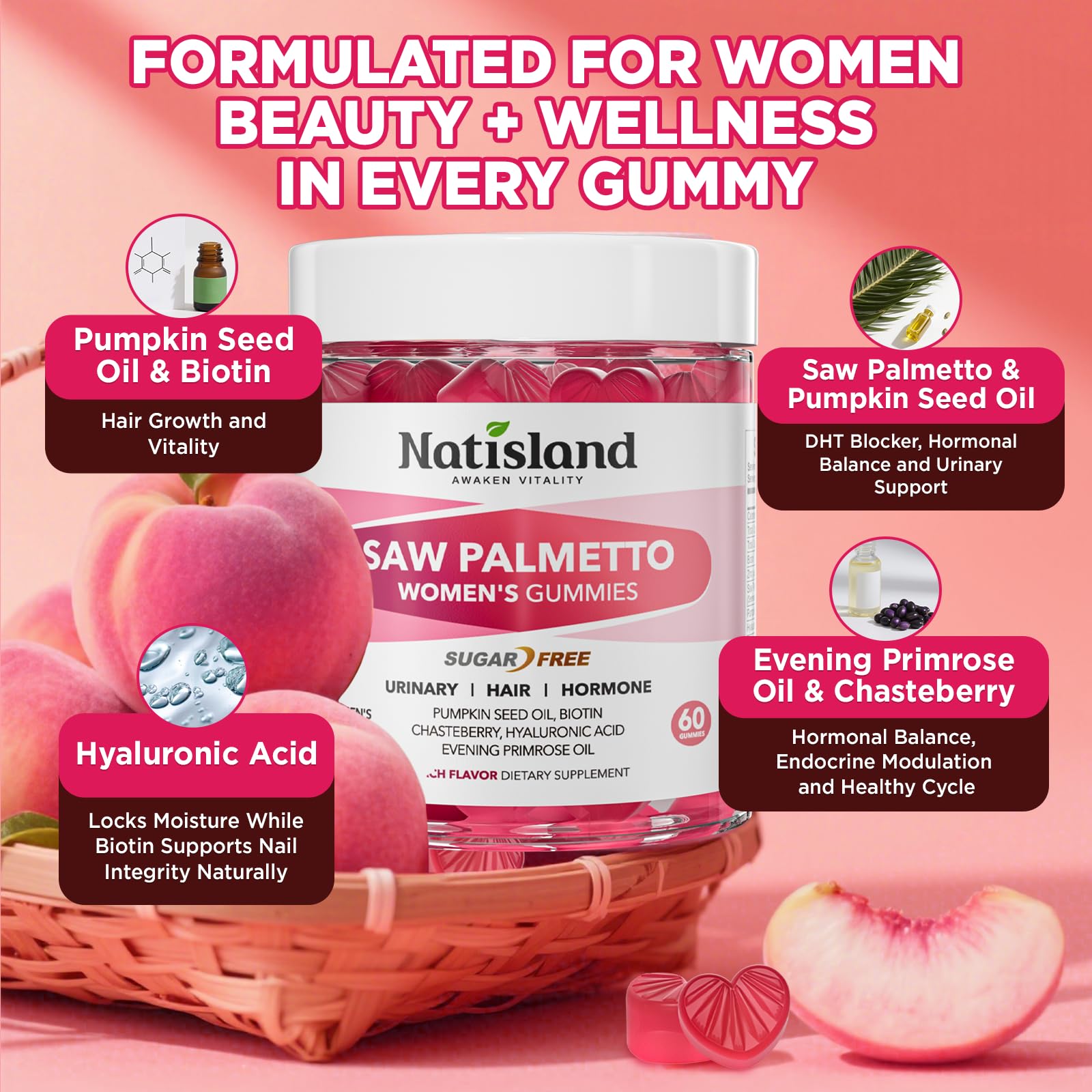 Sugar free vegan chewable gummies for female hormonal balance close up