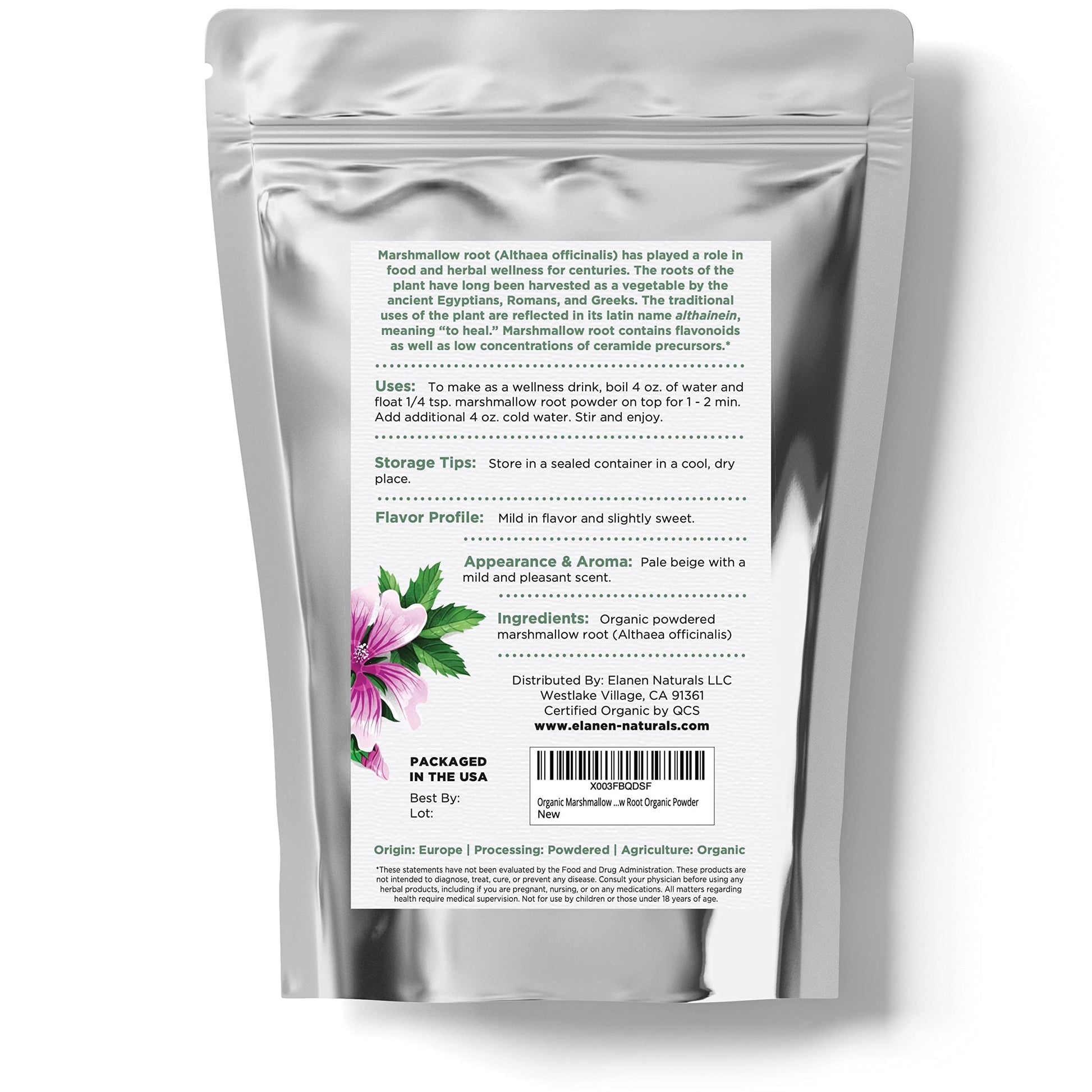 Elanen Naturals Marshmallow Root Powder 113 grams container size reference