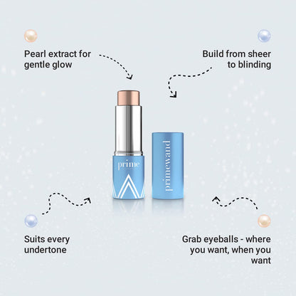 Prime Prometics cream highlighter stick in Pearl shade unboxed showing smooth texture