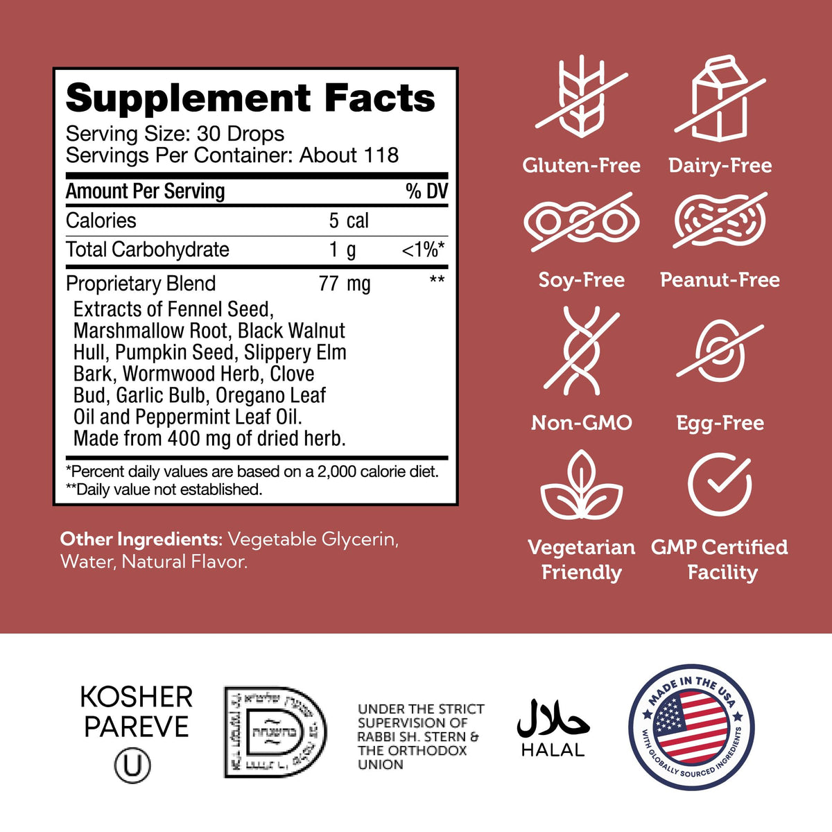 Zahler ParaGuard gut health supplement packaging showing the herbal ingredients list.