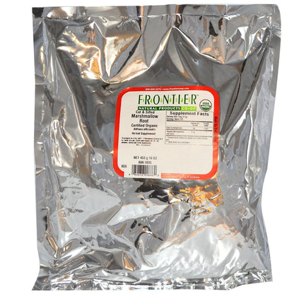 Close up of Frontier Co-op organic dried marshmallow root pieces
