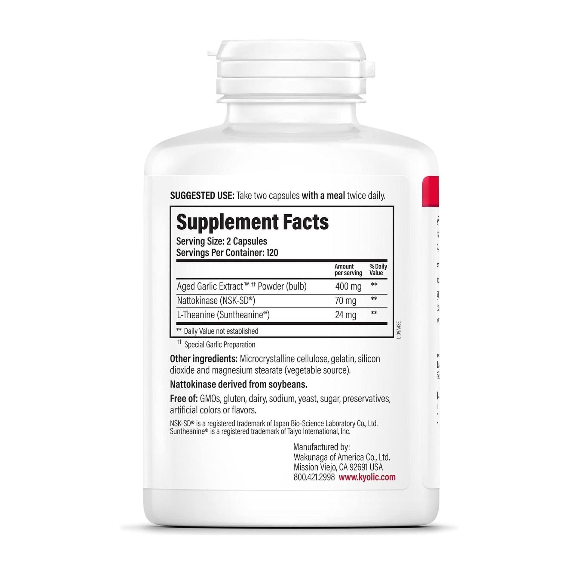 Odorless garlic extract supplement bottle back label ingredients