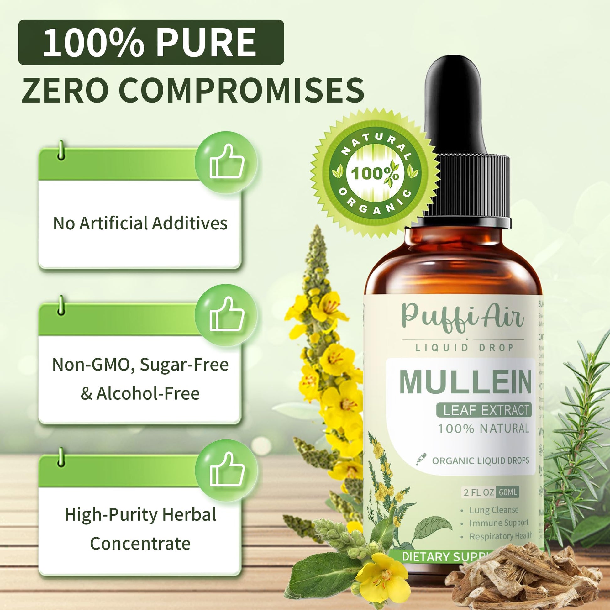 Puffiair Mullein and Thyme botanical drops packaging