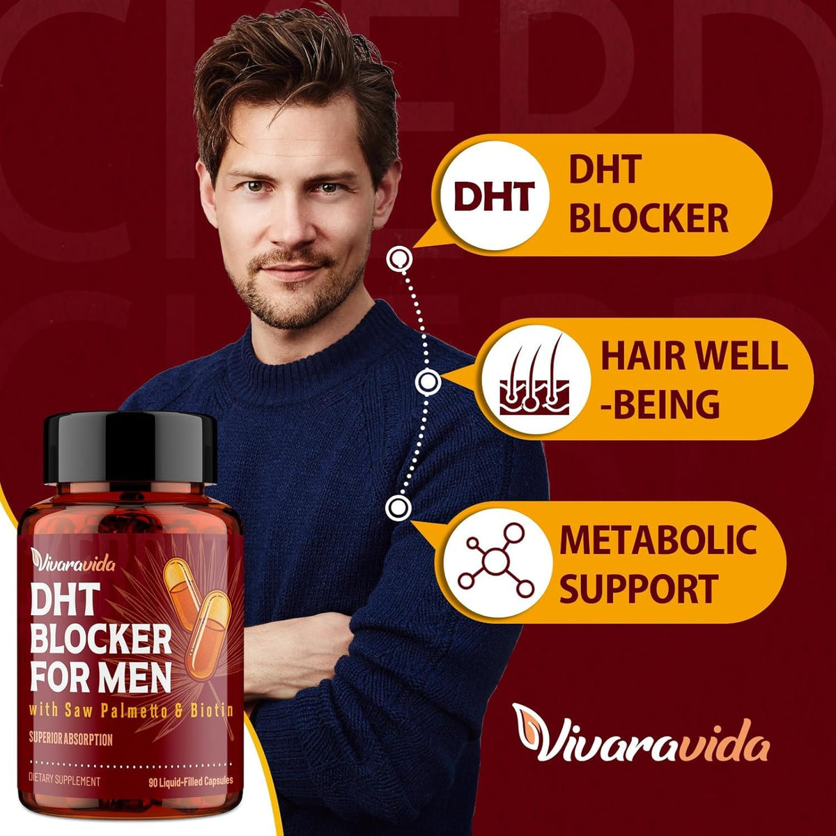 Vivaravida saw palmetto and biotin dietary supplement packaging details