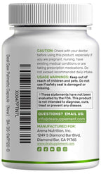 Back label of Deal Supplement Saw Palmetto showing standard serving size of two capsules