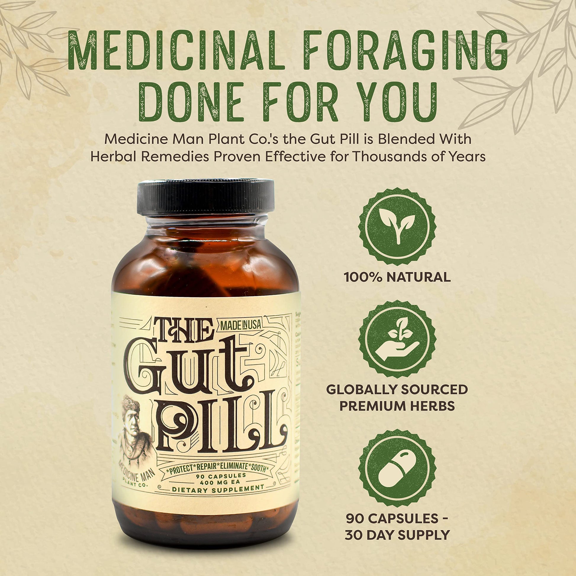 Medicine Man Plant Co. The Gut Pill supplement facts label