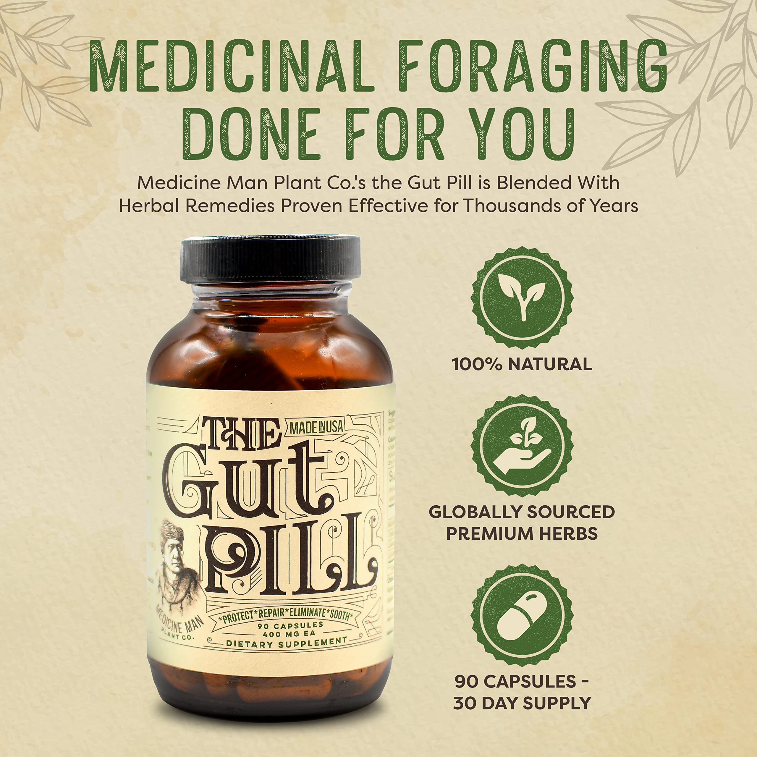 Medicine Man Plant Co. The Gut Pill supplement facts label