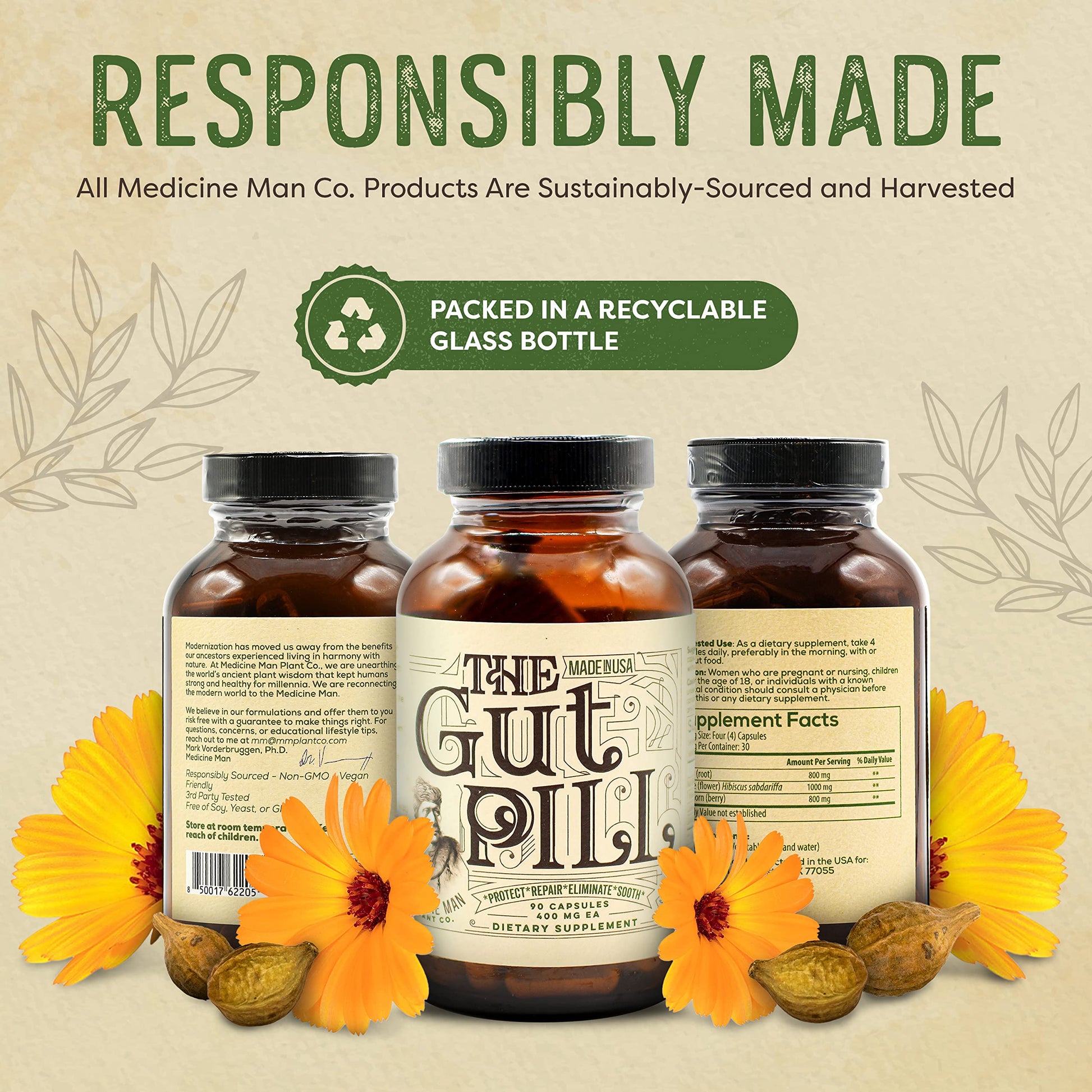 Natural gut health capsules by Medicine Man Plant Co.