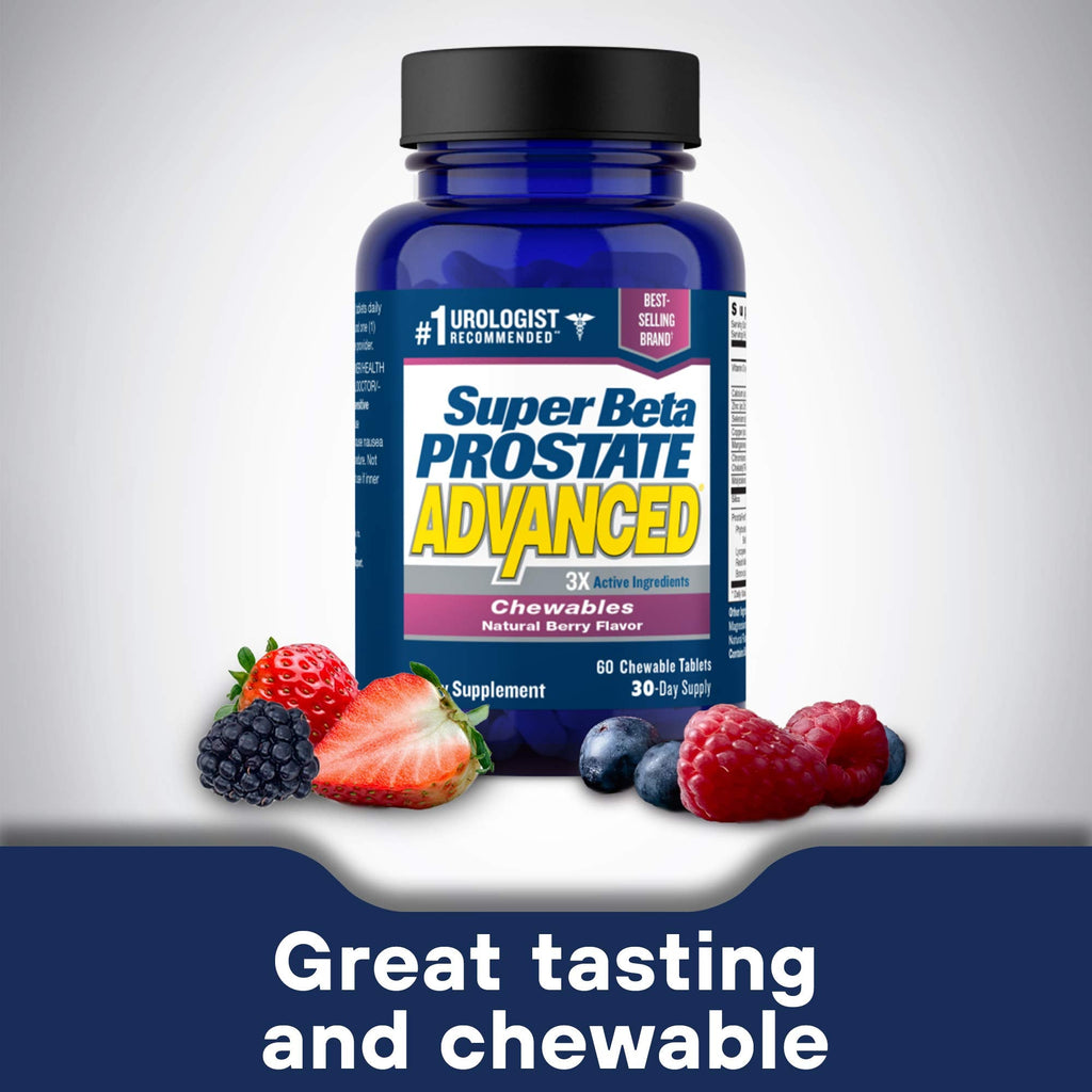 Super Beta Prostate Advanced dietary supplement bottle showing nutritional facts and prostate support benefits