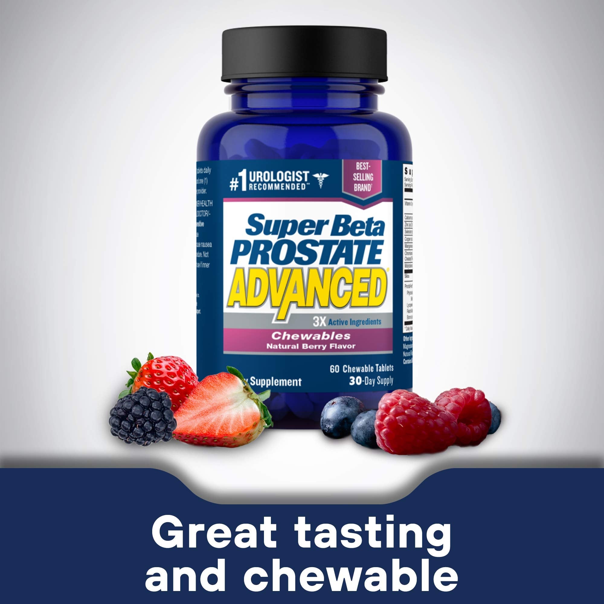 Super Beta Prostate Advanced dietary supplement bottle showing nutritional facts and prostate support benefits