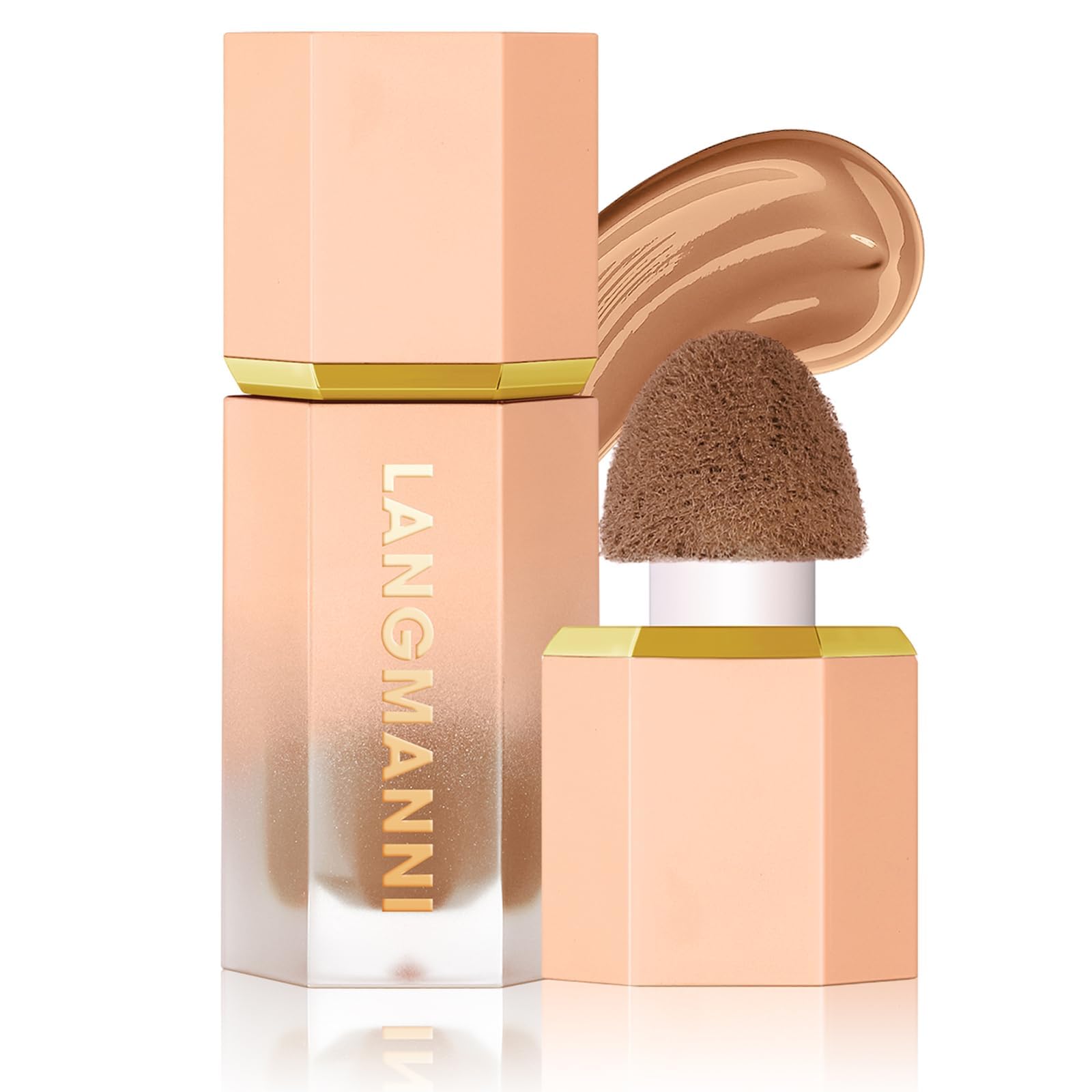 URQT liquid blush and highlighter wand bottles with pink lids on clean background
