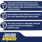 Super Beta Prostate Advanced chewable tablets bottle showing daily dosage instructions for adult men