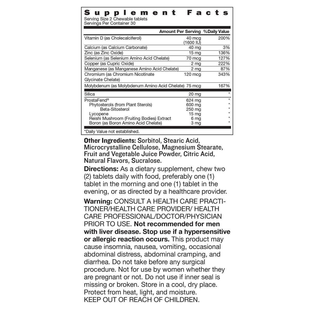 Full view of the 60 count berry flavored prostate support tablets bottle imported directly from America