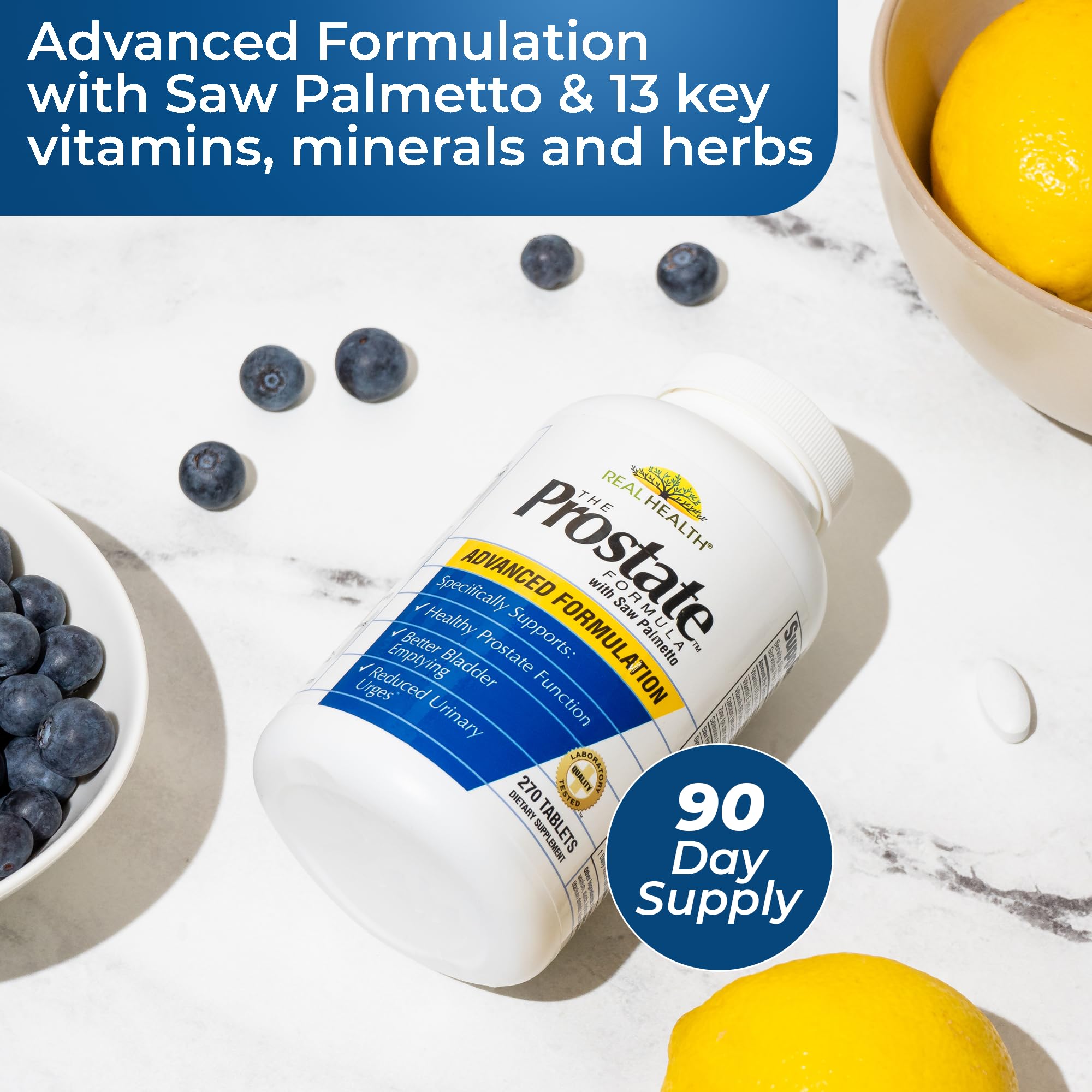 Real Health Prostate Formula imported supplement packaging details displaying saw palmetto and zinc ingredients