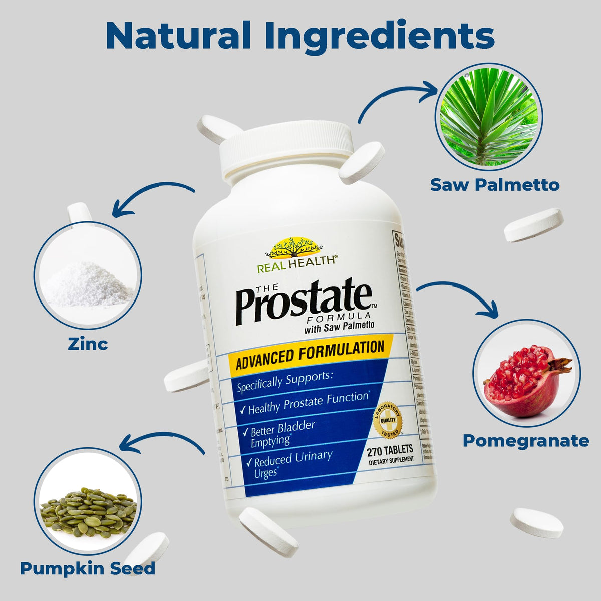 Authentic Real Health dietary supplement bottle showing the sealed cap for safety and freshness verification
