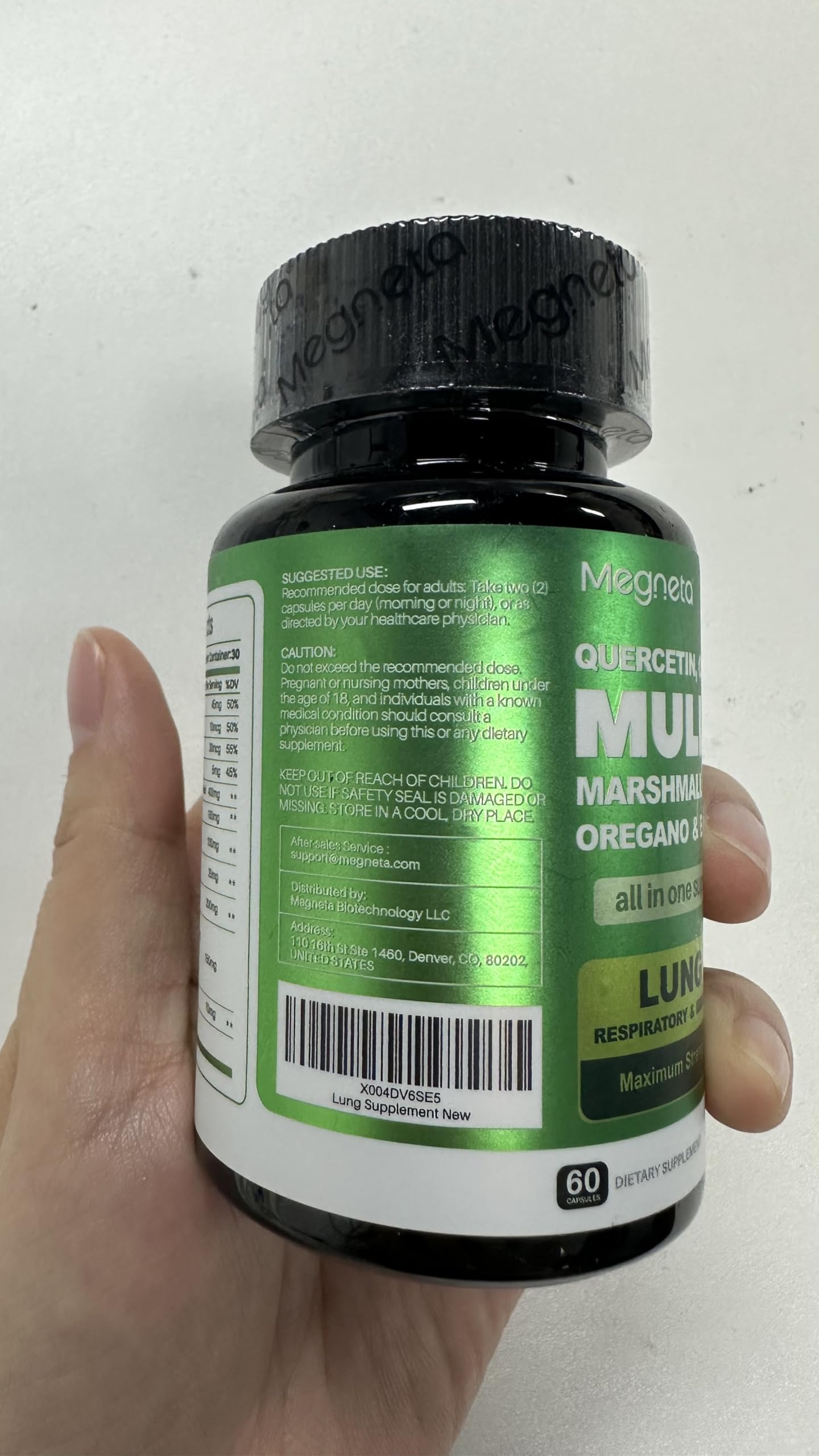 Side profile of Megneta Lung Health Support 60 capsules
