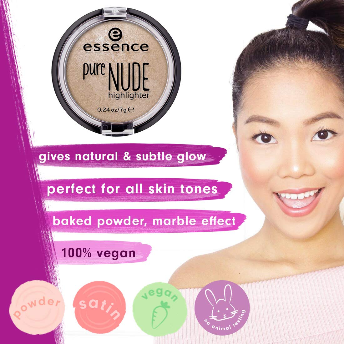 Essence Pure Nude face makeup powder open packaging displaying the beige luminous shade.