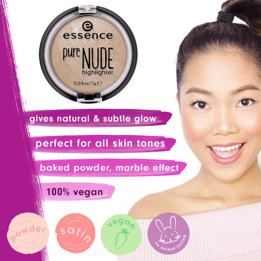 Essence Pure Nude face makeup powder open packaging displaying the beige luminous shade.