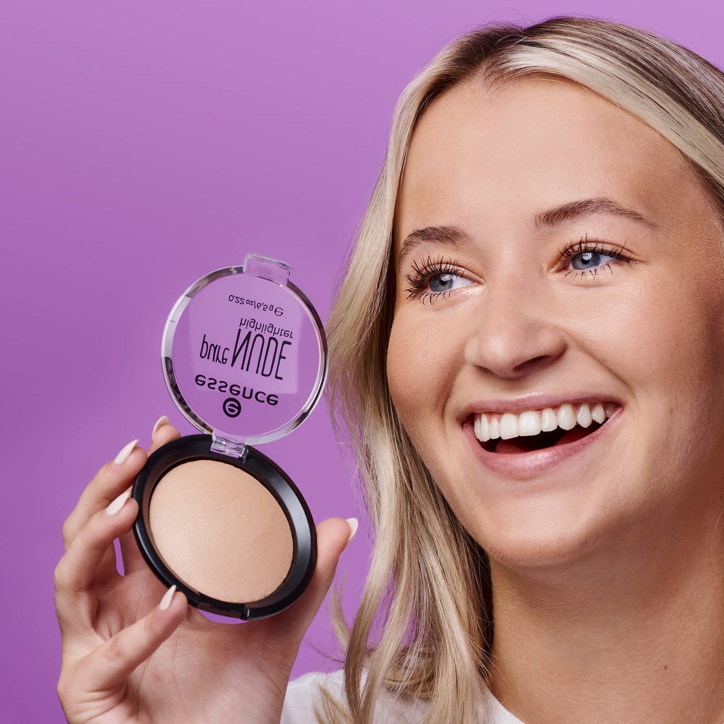Cruelty free and vegan natural glow highlighter from Essence Cosmetics in imported packaging.