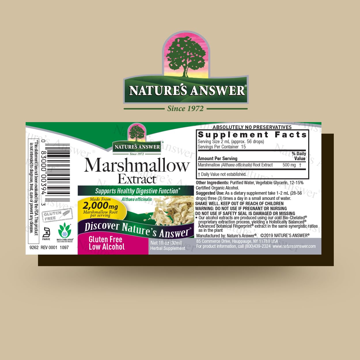 Nature's Answer Marshmallow Root supplement label details