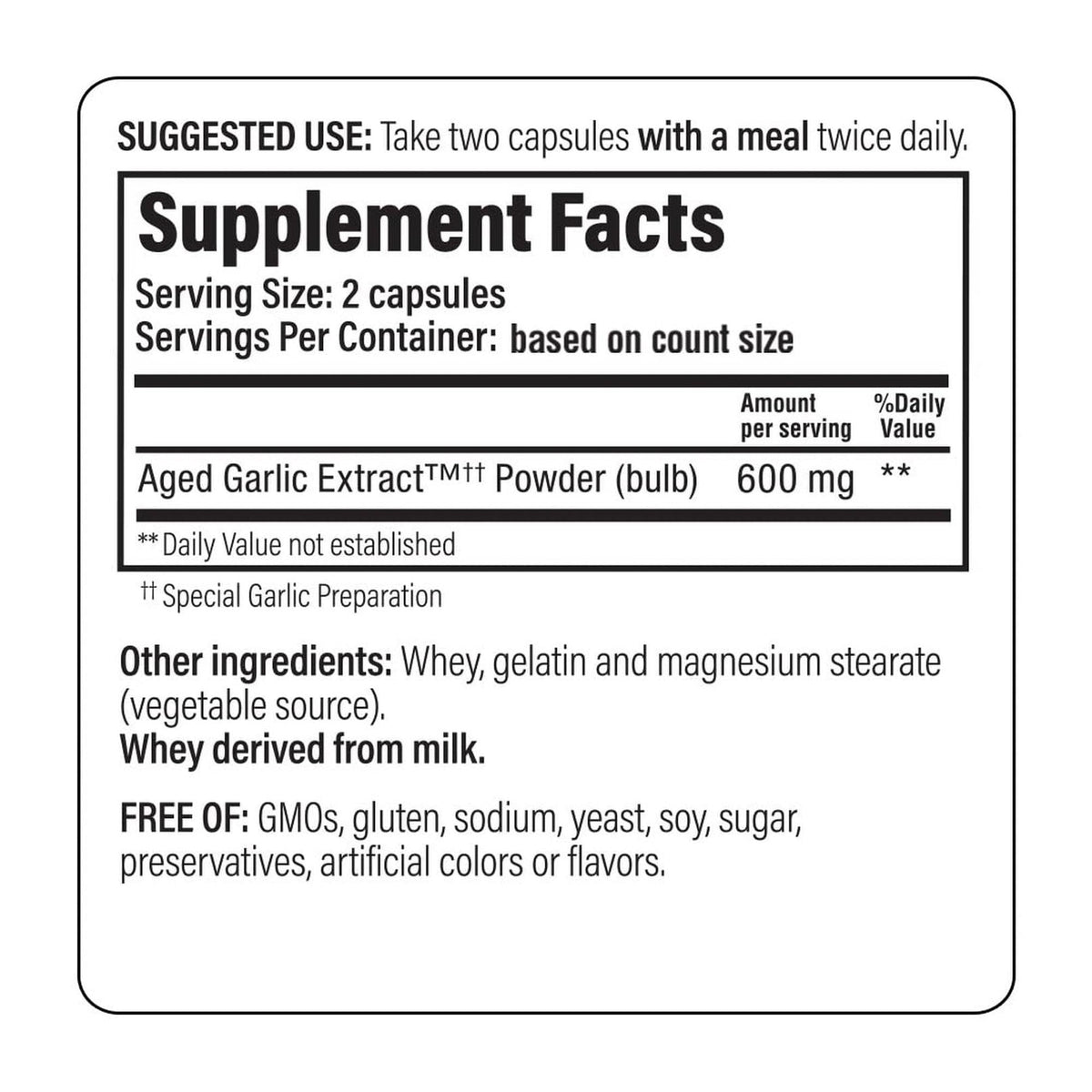 Authentic USA imported Wakunaga Kyolic aged garlic capsules packaging showing ingredient details.
