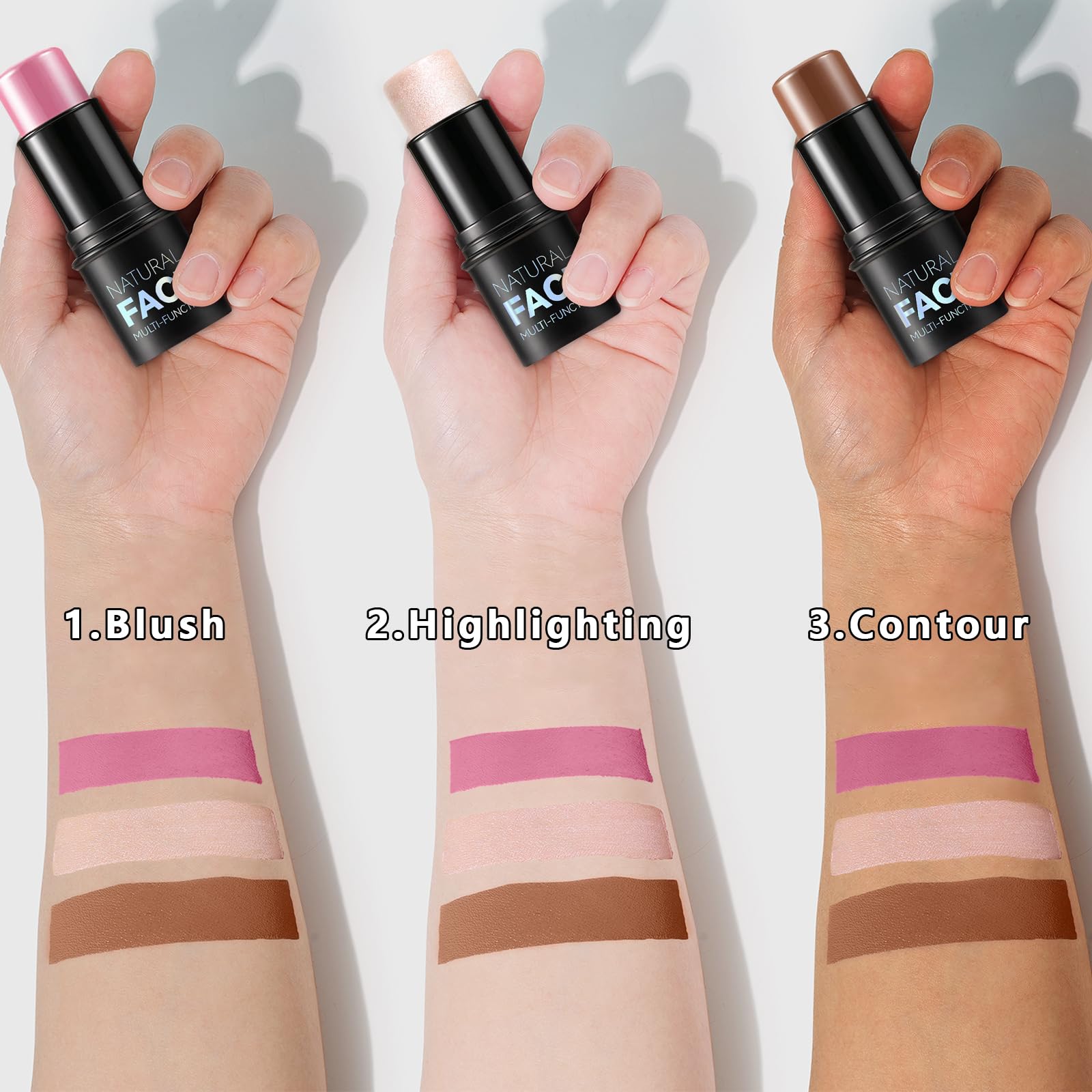 Complete set of three ELALRAU cream beauty sticks along with their protective caps removed