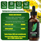 An amber glass bottle of imported mullein leaf liquid tincture with its precision dropper top visible