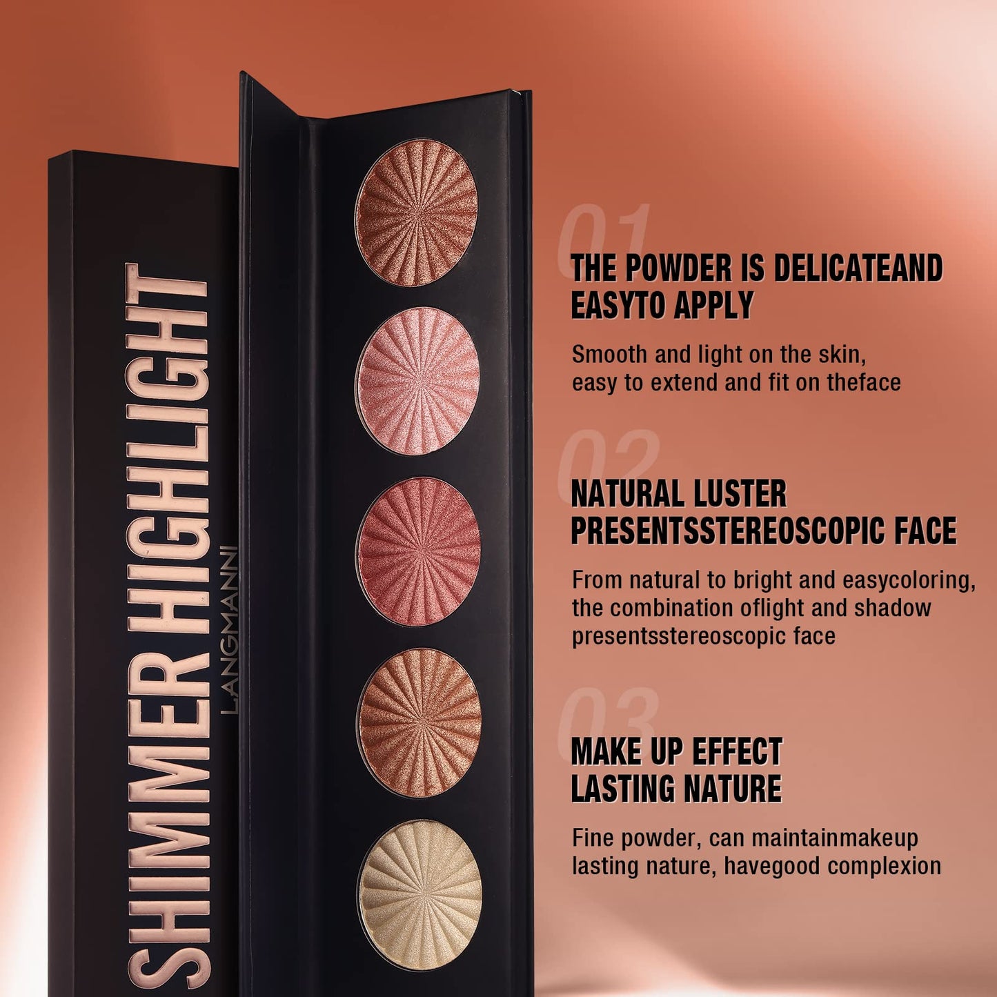 Multi color face highlight cosmetics in sleek travel friendly packaging.