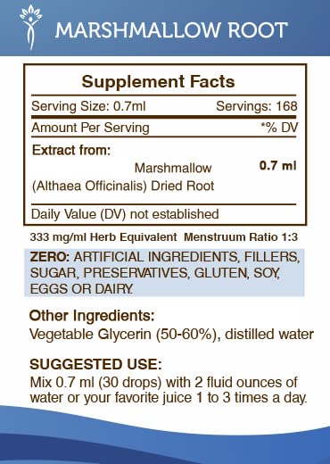 Organic Althaea officinalis liquid supplement bottle on display