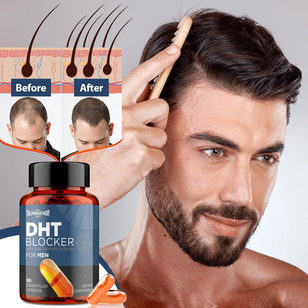 Talyvoriathor DHT blocker and biotin capsules close up view