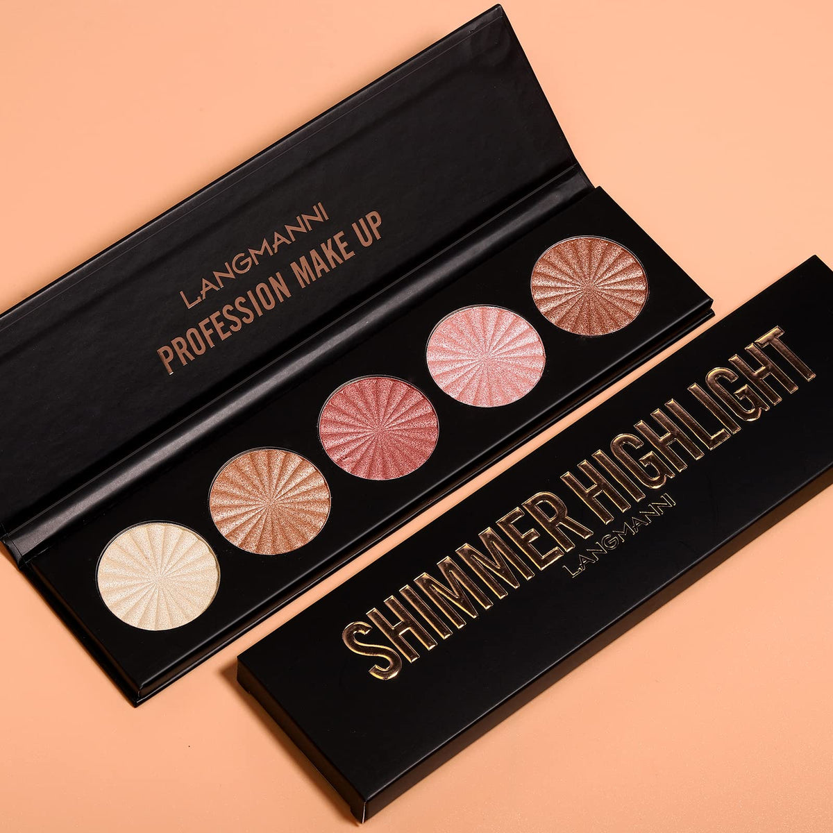 Langmanni 5 color highlighter palette lifestyle shot