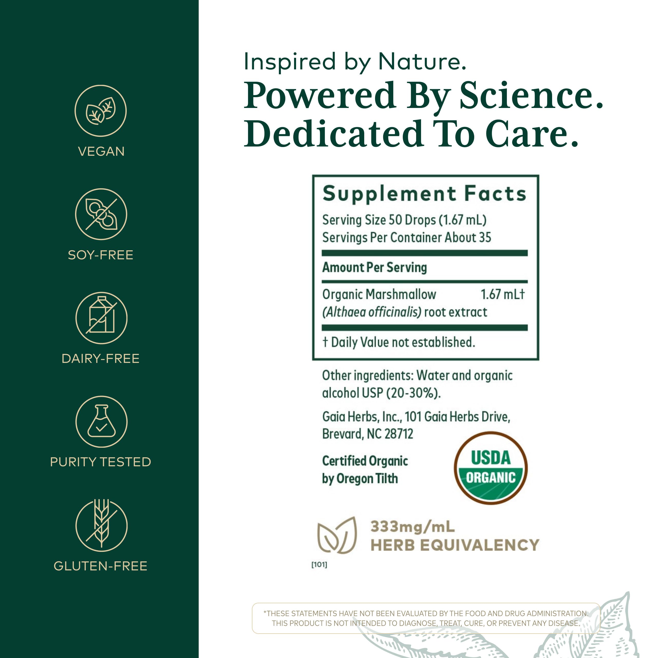 Organic Marshmallow Root liquid extract supplement label details