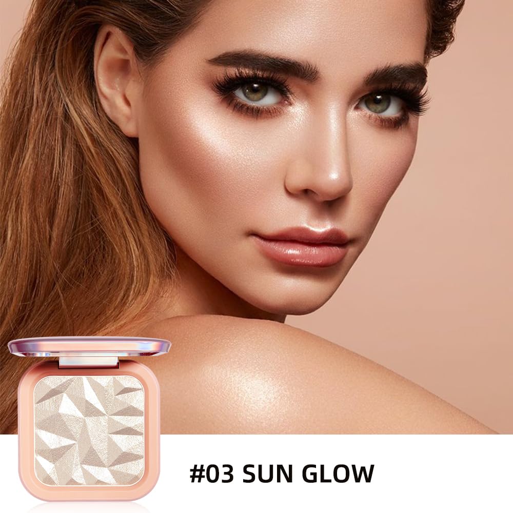Open view of the ELLESY face glitter illuminator showing the natural sparkling finish pressed powder texture