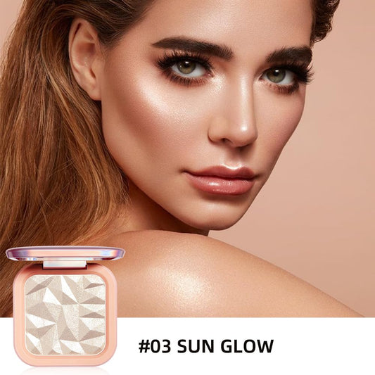 Open view of the ELLESY face glitter illuminator showing the natural sparkling finish pressed powder texture