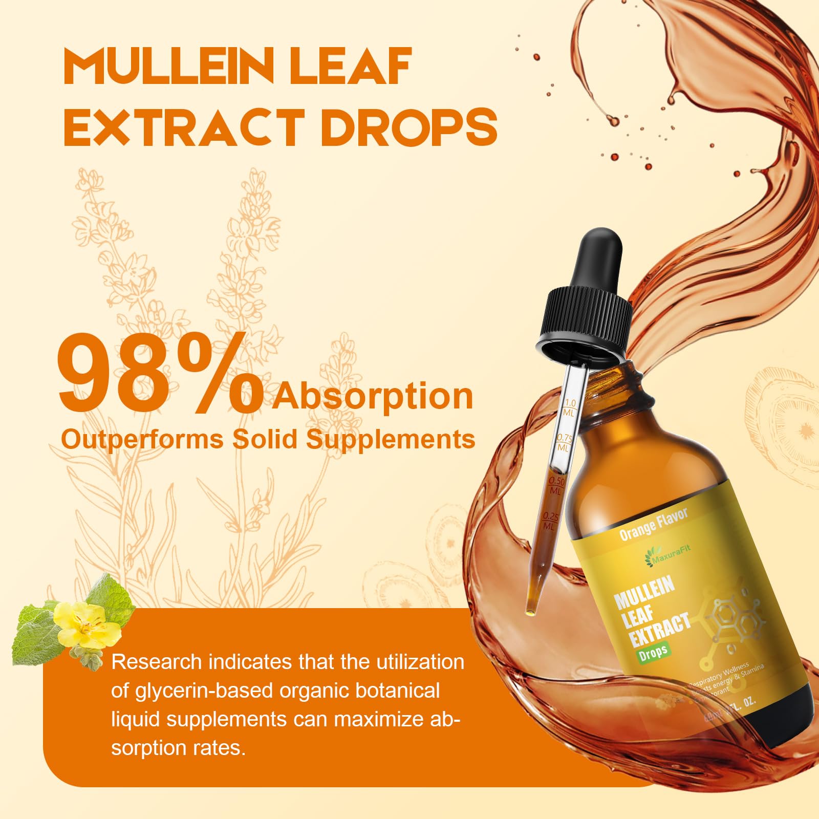 MaxuraFit 2 Fluid Ounces Mullein liquid supplement bottle