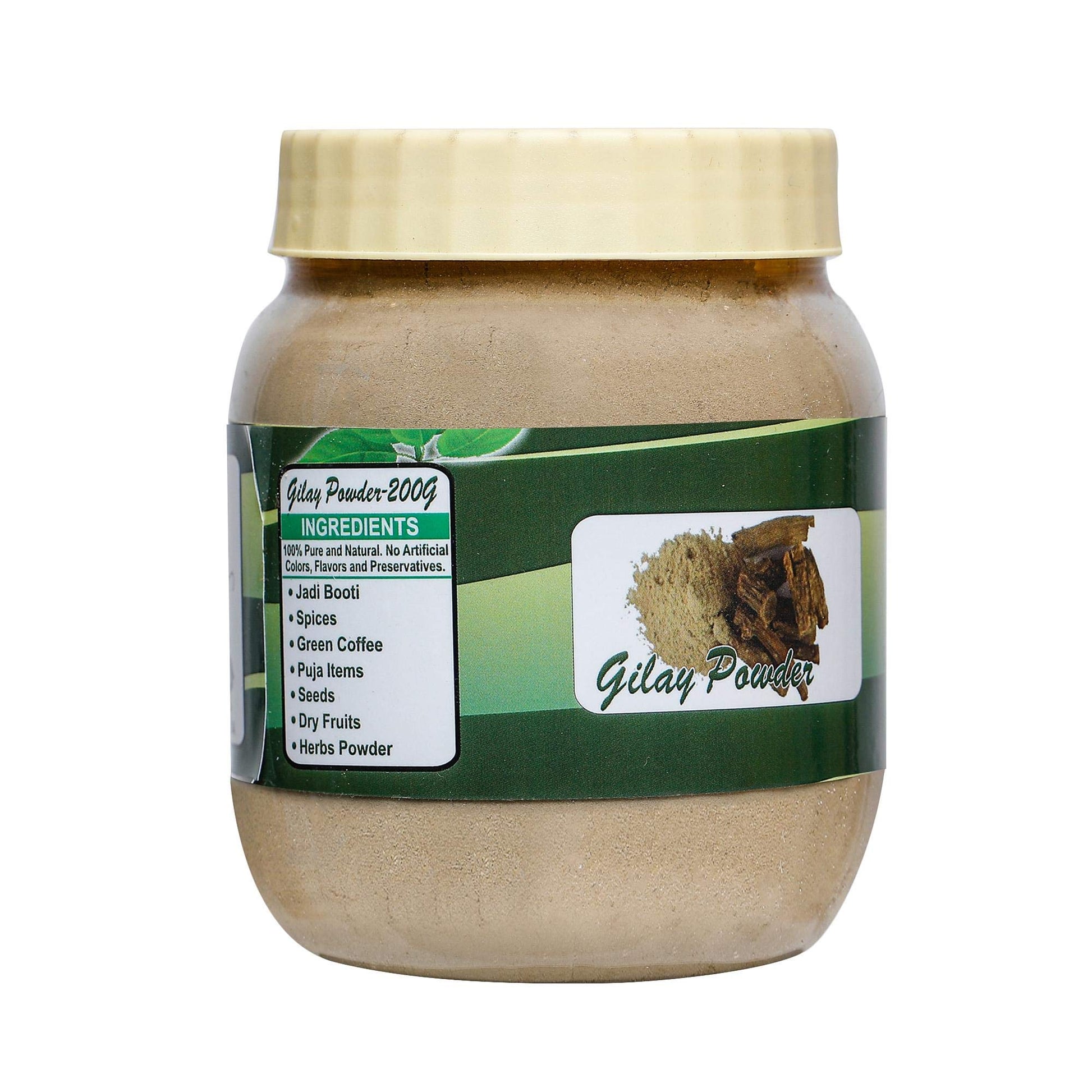 Pure forest Guduchi stem powder textured close up showing Tinospora cordifolia color