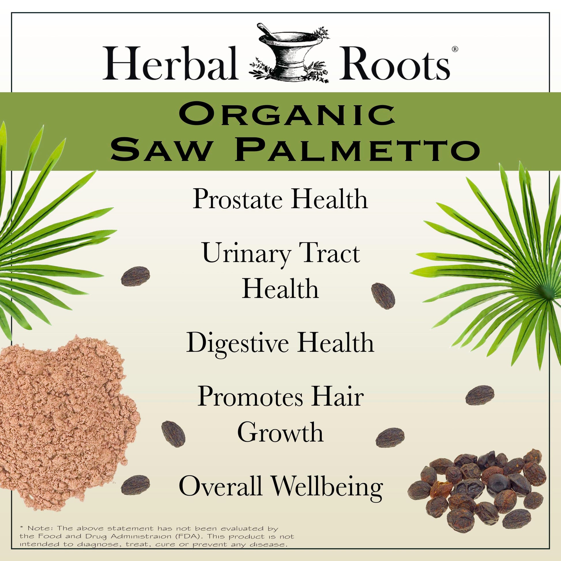 Herbal Roots Organic Saw Palmetto 60 capsules showcasing premium USA imported packaging