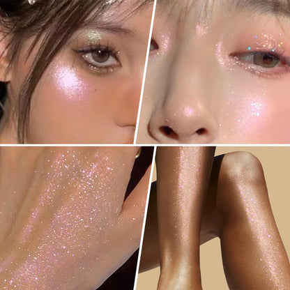 UCANBE body shimmer liquid applied on collarbones for radiance