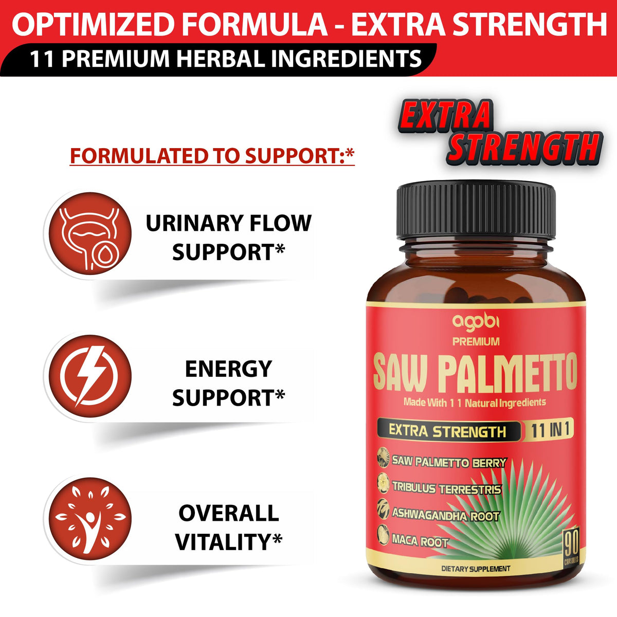 Agobi saw palmetto extra strength formula ingredients label and dietary information