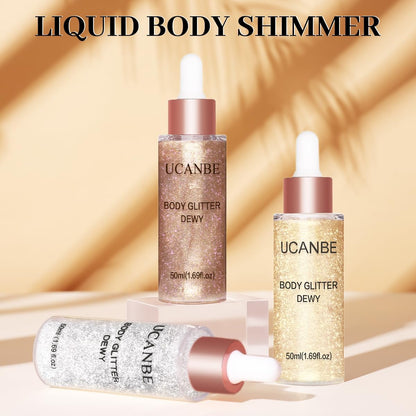 UCANBE imported USA beauty body shimmer oil tint container angle