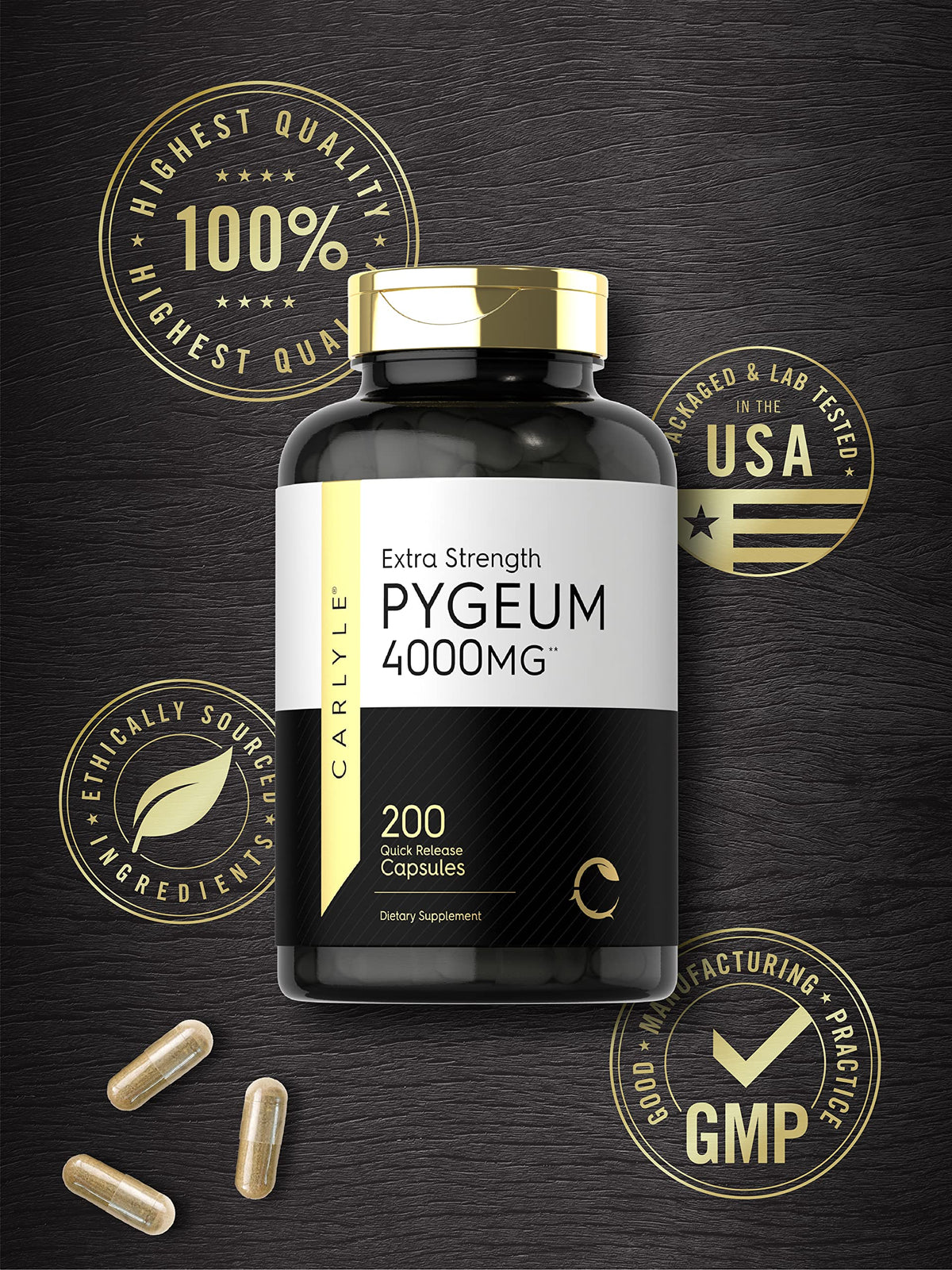 Non GMO gluten free pygeum africanum bark capsules label
