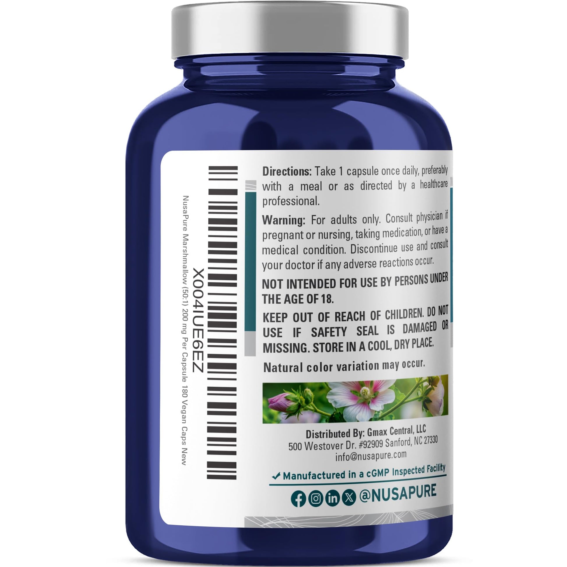 NusaPure Marshmallow Root supplement bottle 50:1 extract