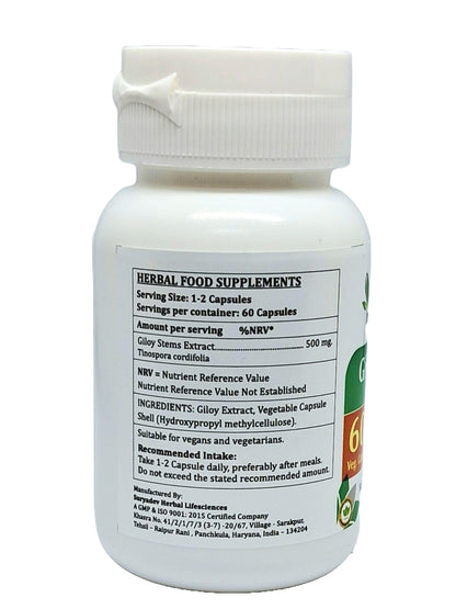 Satya Naturals Guduchi extract five hundred milligram dietary supplement bottle