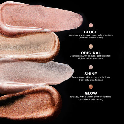 Liquid highlighting elixir applied on the cheekbones for a soft-focus glow