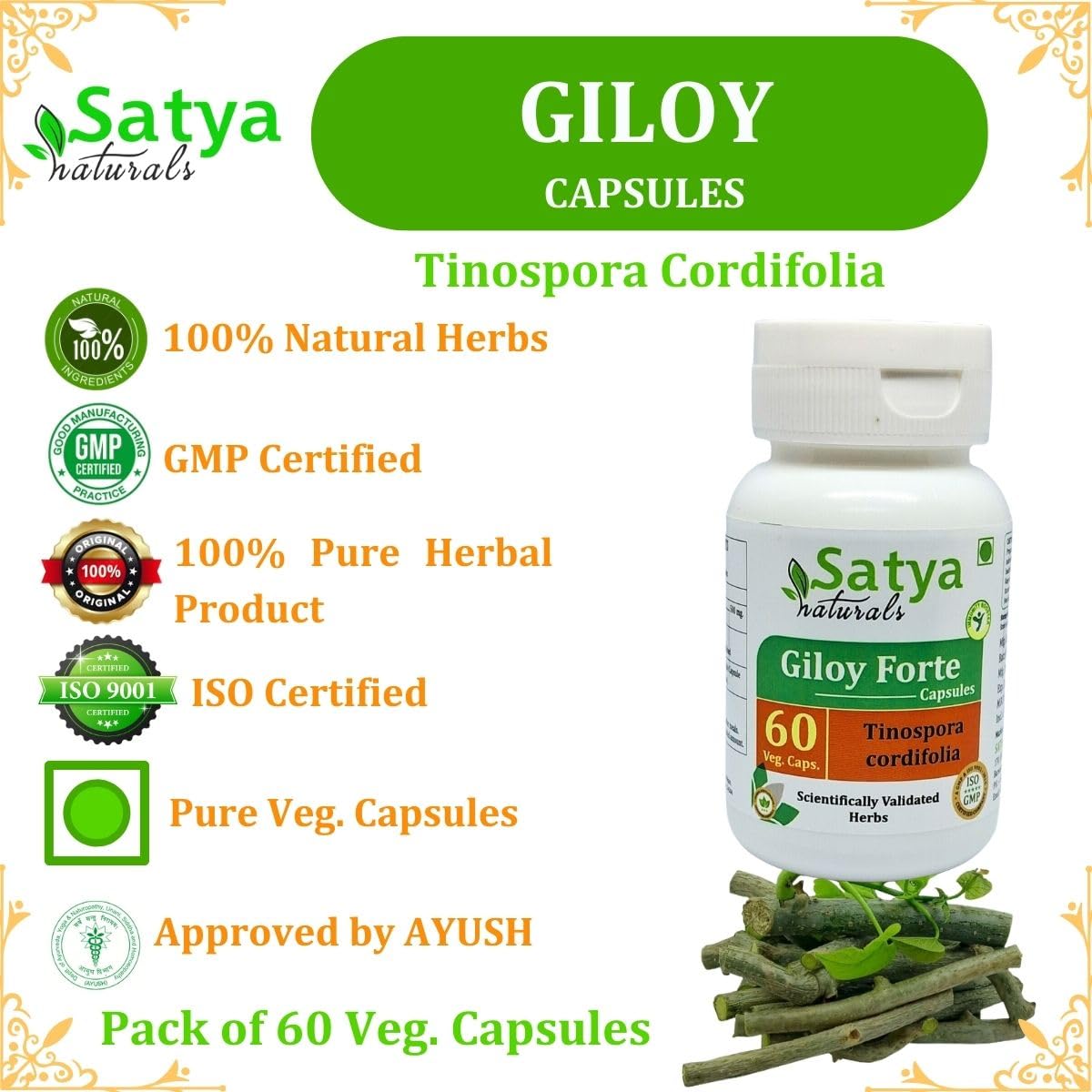 Authentic Satya Naturals Giloy Forte herbal capsules container