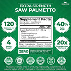 Zazzee Saw Palmetto 20:1 extract 120 vegan capsules supplement facts label