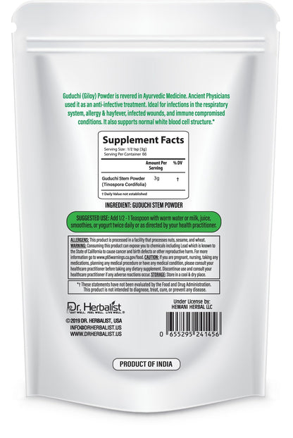 Dr. HERBALIST 100% natural immunity wellness powder container for daily detoxification.