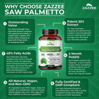 Zazzee Extra Strength Saw Palmetto 4 month supply bottle side panel