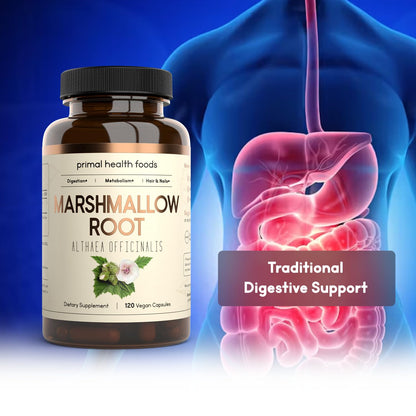 Supplement facts panel on Primal Health Foods marshmallow root bottle