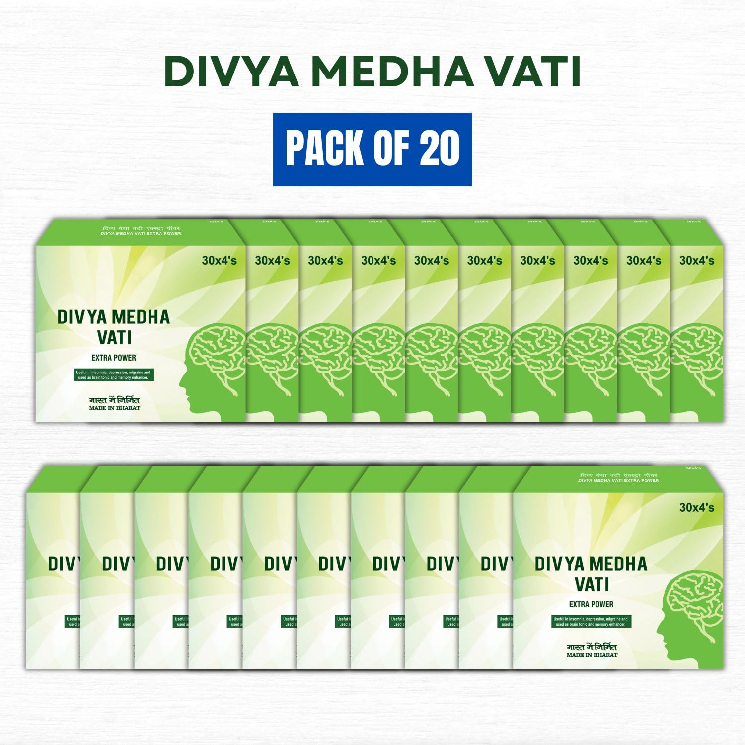 Ayurvedic brain tonic tablets by PGM Distributors showing ingredient panel.